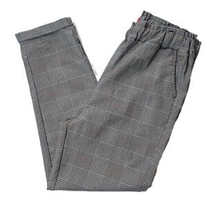 Guess Pants Womens Medium Black Plaid Paperbag Tapered Leg Pull On Elastic Waist